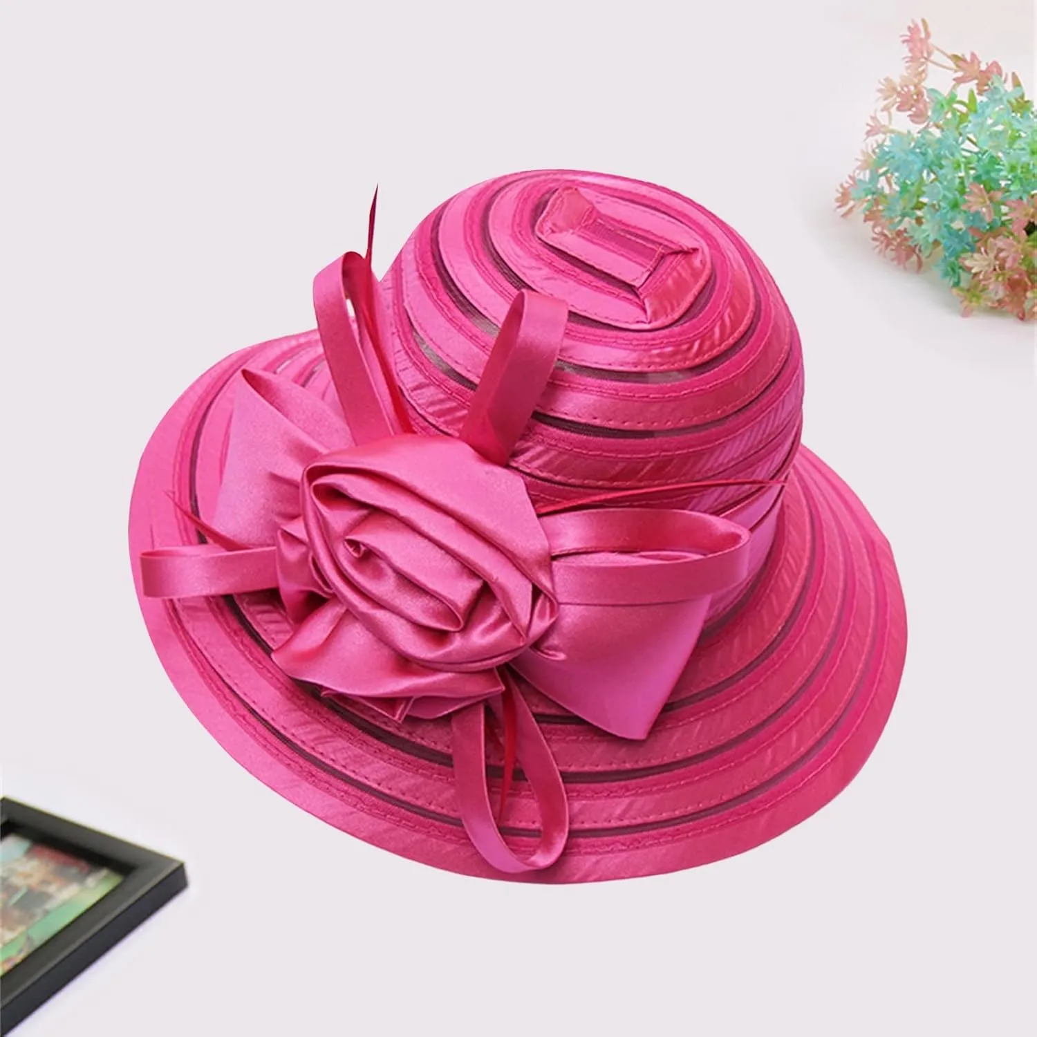 Kentucky Church Derby Hats for Women Tea Party Hats for Women Derby Fascinators Wide Brim Organza Church Derby Hat