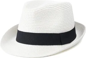 Kids Girls Boys Straw Fedora Hat Summer Short Brim Panama Cap Beach Sun Hats (Fit 4-8T)