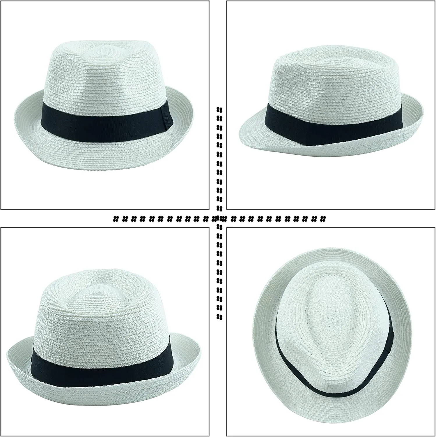 Kids Girls Boys Straw Fedora Hat Summer Short Brim Panama Cap Beach Sun Hats (Fit 4-8T)