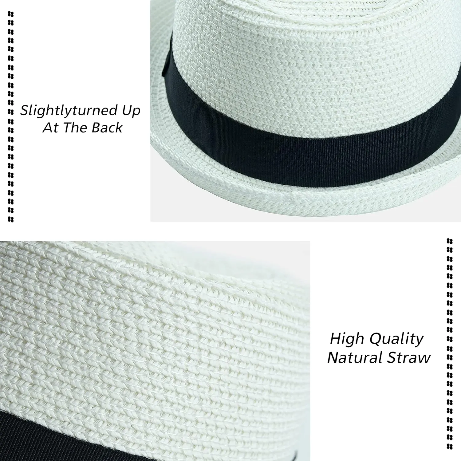 Kids Girls Boys Straw Fedora Hat Summer Short Brim Panama Cap Beach Sun Hats (Fit 4-8T)