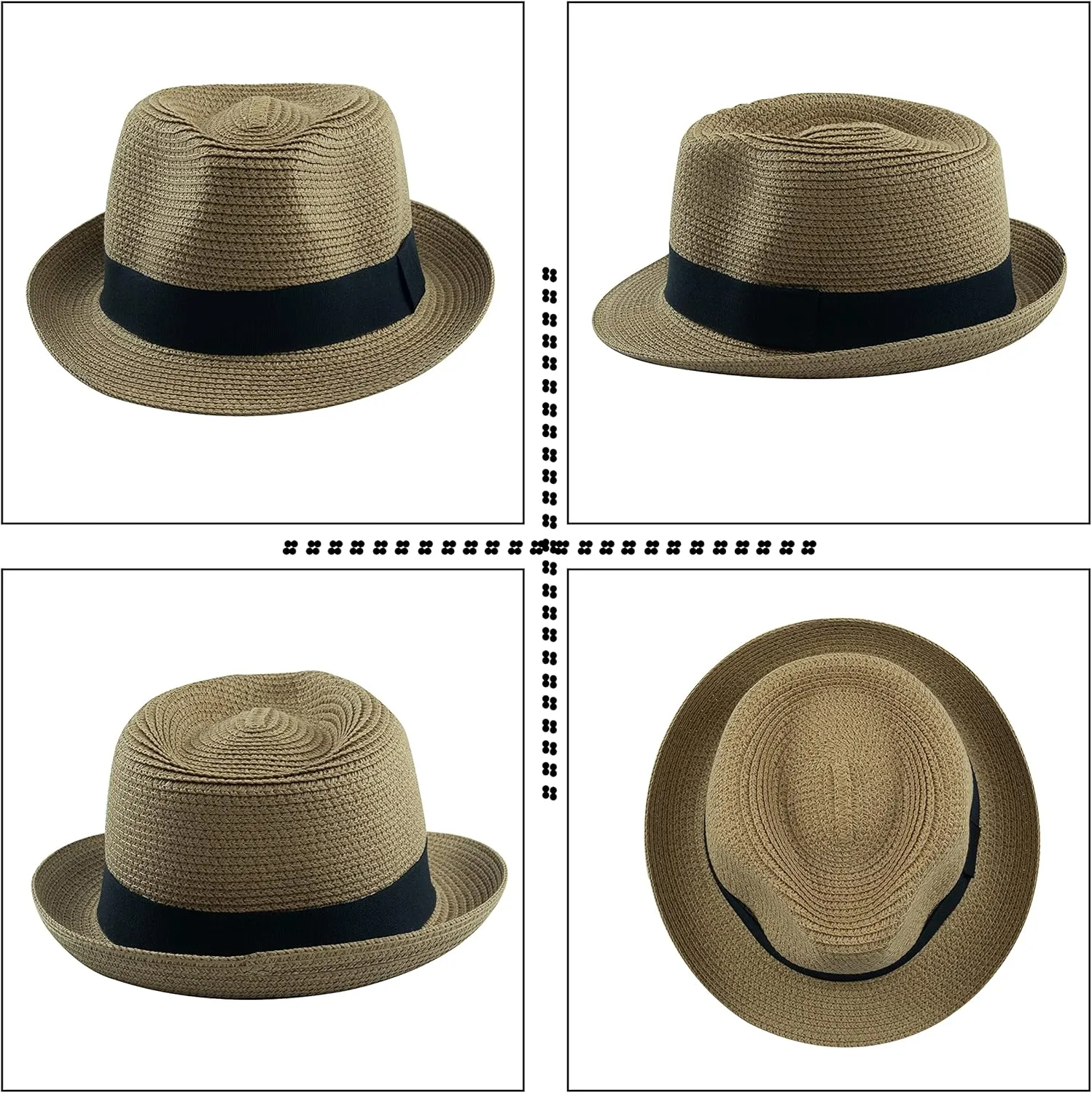Kids Girls Boys Straw Fedora Hat Summer Short Brim Panama Cap Beach Sun Hats (Fit 4-8T)