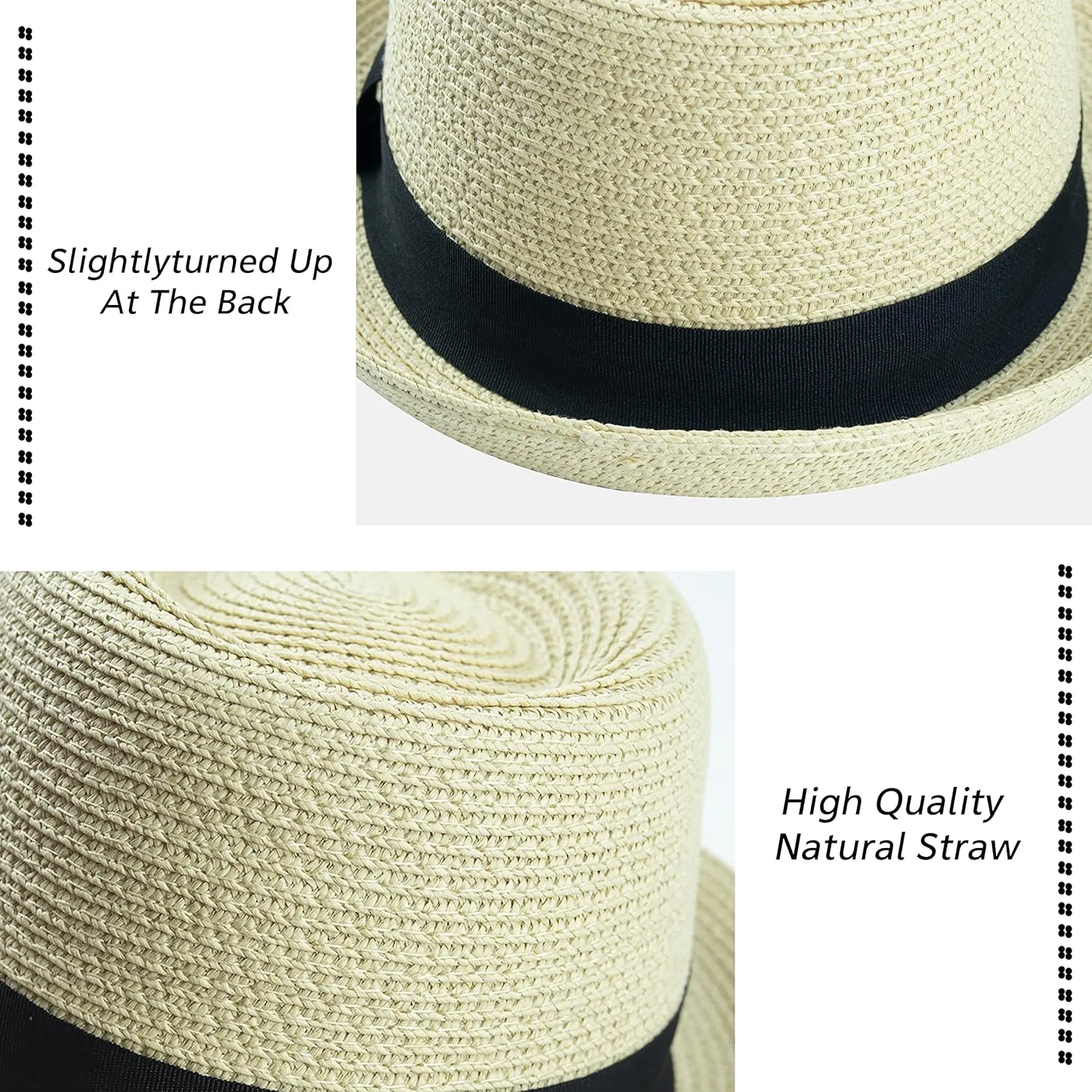 Kids Girls Boys Straw Fedora Hat Summer Short Brim Panama Cap Beach Sun Hats (Fit 4-8T)