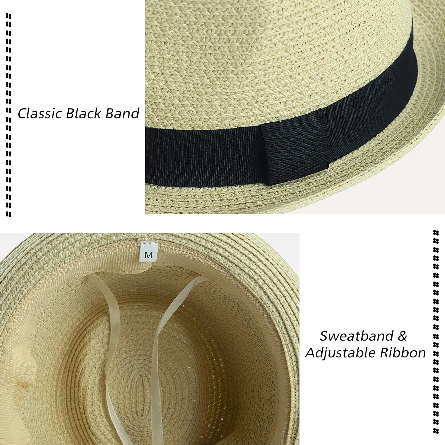 Kids Girls Boys Straw Fedora Hat Summer Short Brim Panama Cap Beach Sun Hats (Fit 4-8T)
