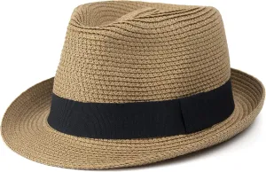 Kids Girls Boys Straw Fedora Hat Summer Short Brim Panama Cap Beach Sun Hats (Fit 4-8T)