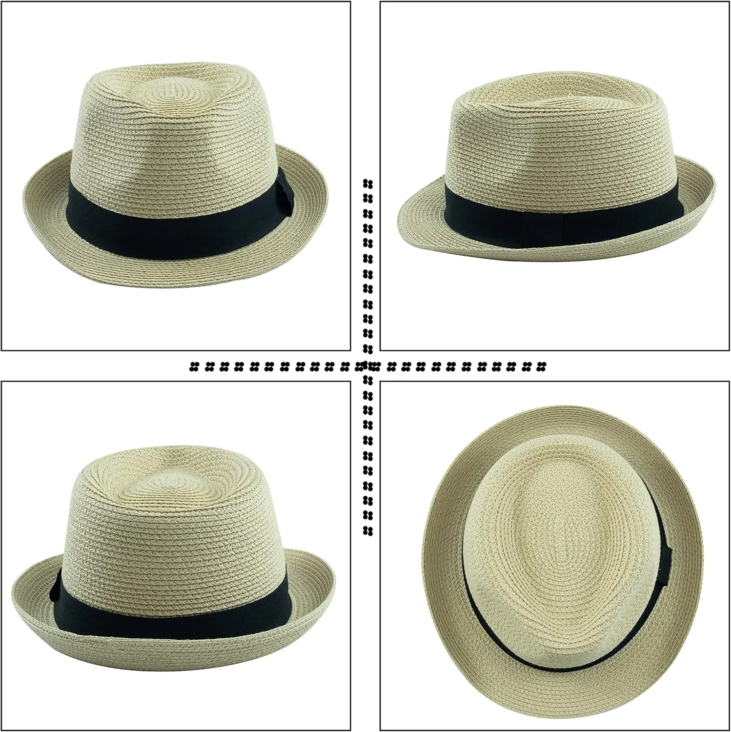 Kids Girls Boys Straw Fedora Hat Summer Short Brim Panama Cap Beach Sun Hats (Fit 4-8T)