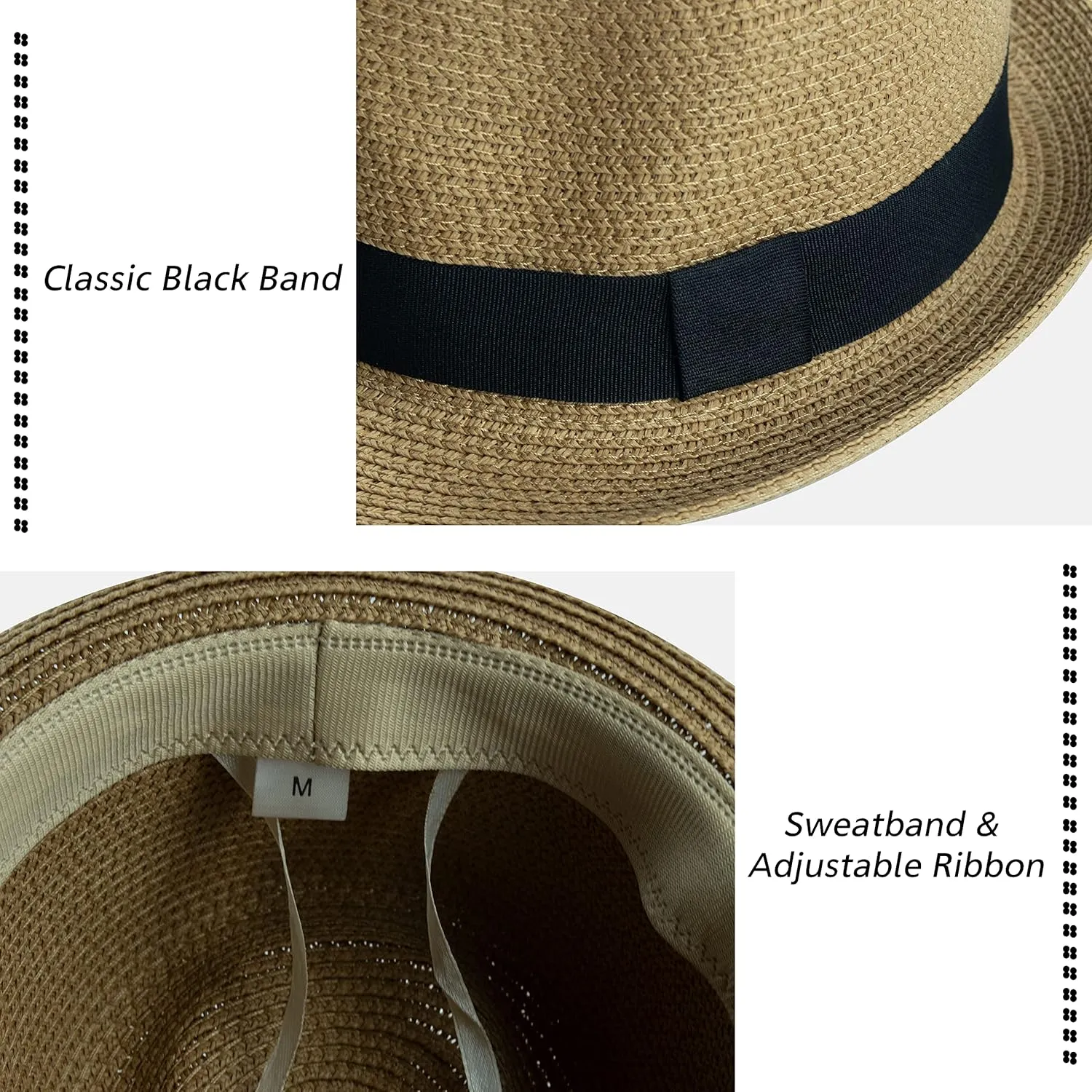 Kids Girls Boys Straw Fedora Hat Summer Short Brim Panama Cap Beach Sun Hats (Fit 4-8T)