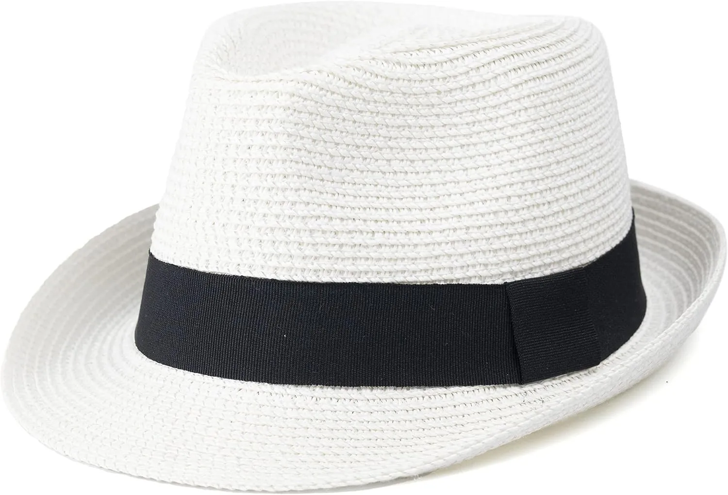 Kids Girls Boys Straw Fedora Hat Summer Short Brim Panama Cap Beach Sun Hats (Fit 4-8T)