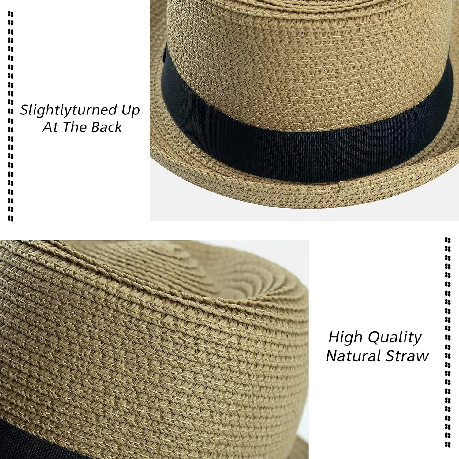 Kids Girls Boys Straw Fedora Hat Summer Short Brim Panama Cap Beach Sun Hats (Fit 4-8T)