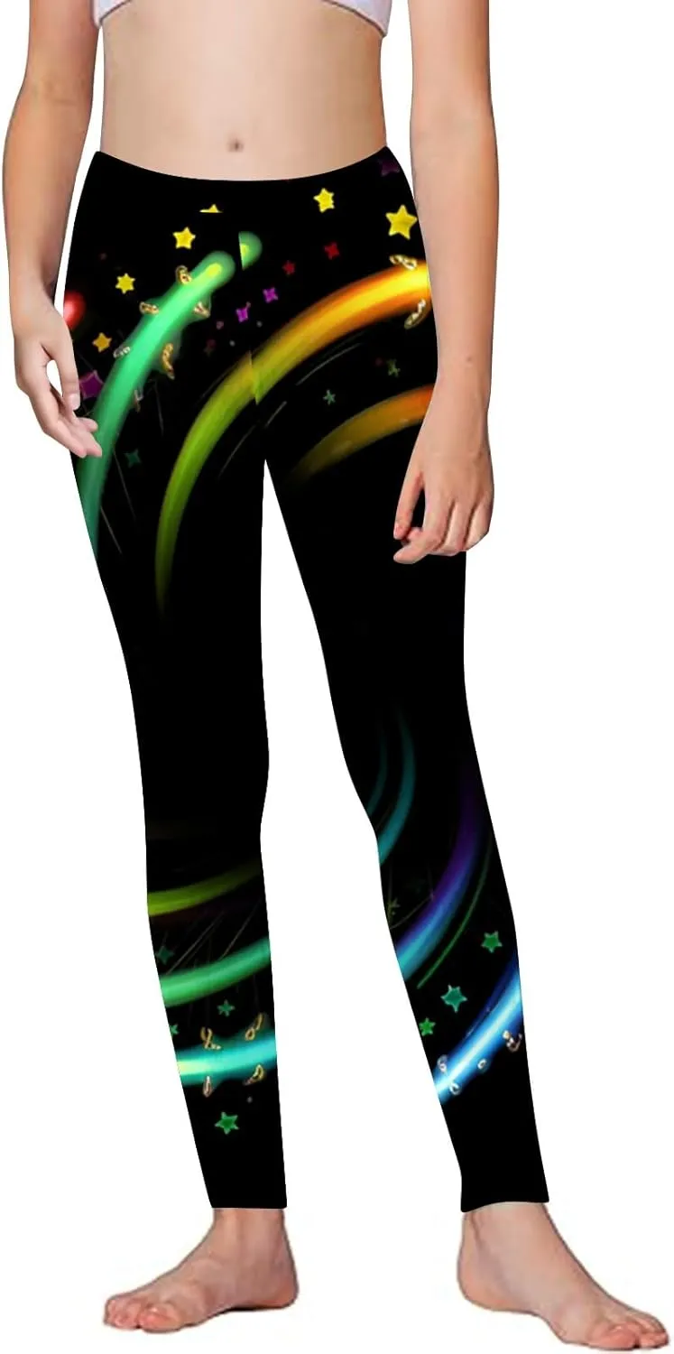 Kids Purple Galaxy Print Leggings Stretchy Comfortable Activewear for Girls Elastic Waistband
