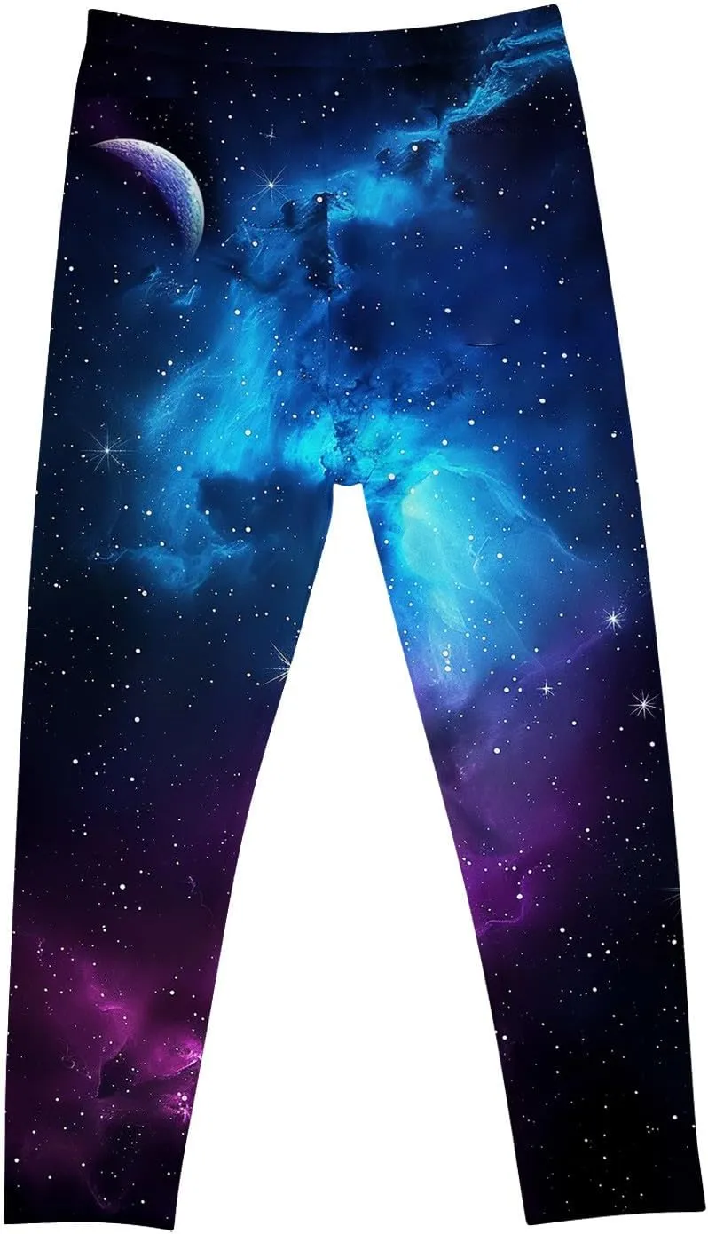 Kids Purple Galaxy Print Leggings Stretchy Comfortable Activewear for Girls Elastic Waistband