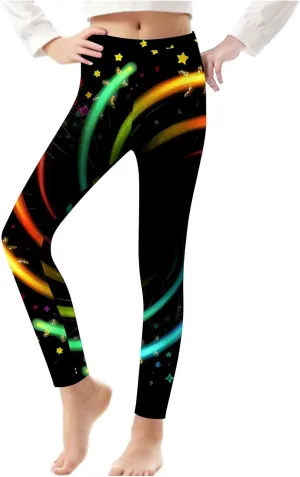 Kids Purple Galaxy Print Leggings Stretchy Comfortable Activewear for Girls Elastic Waistband