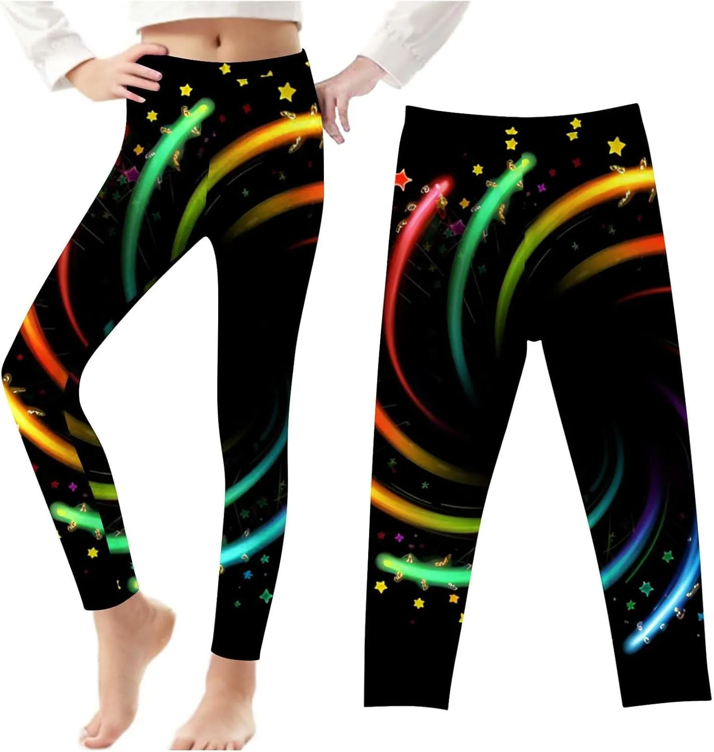 Kids Purple Galaxy Print Leggings Stretchy Comfortable Activewear for Girls Elastic Waistband