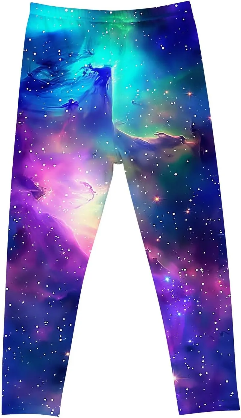 Kids Purple Galaxy Print Leggings Stretchy Comfortable Activewear for Girls Elastic Waistband