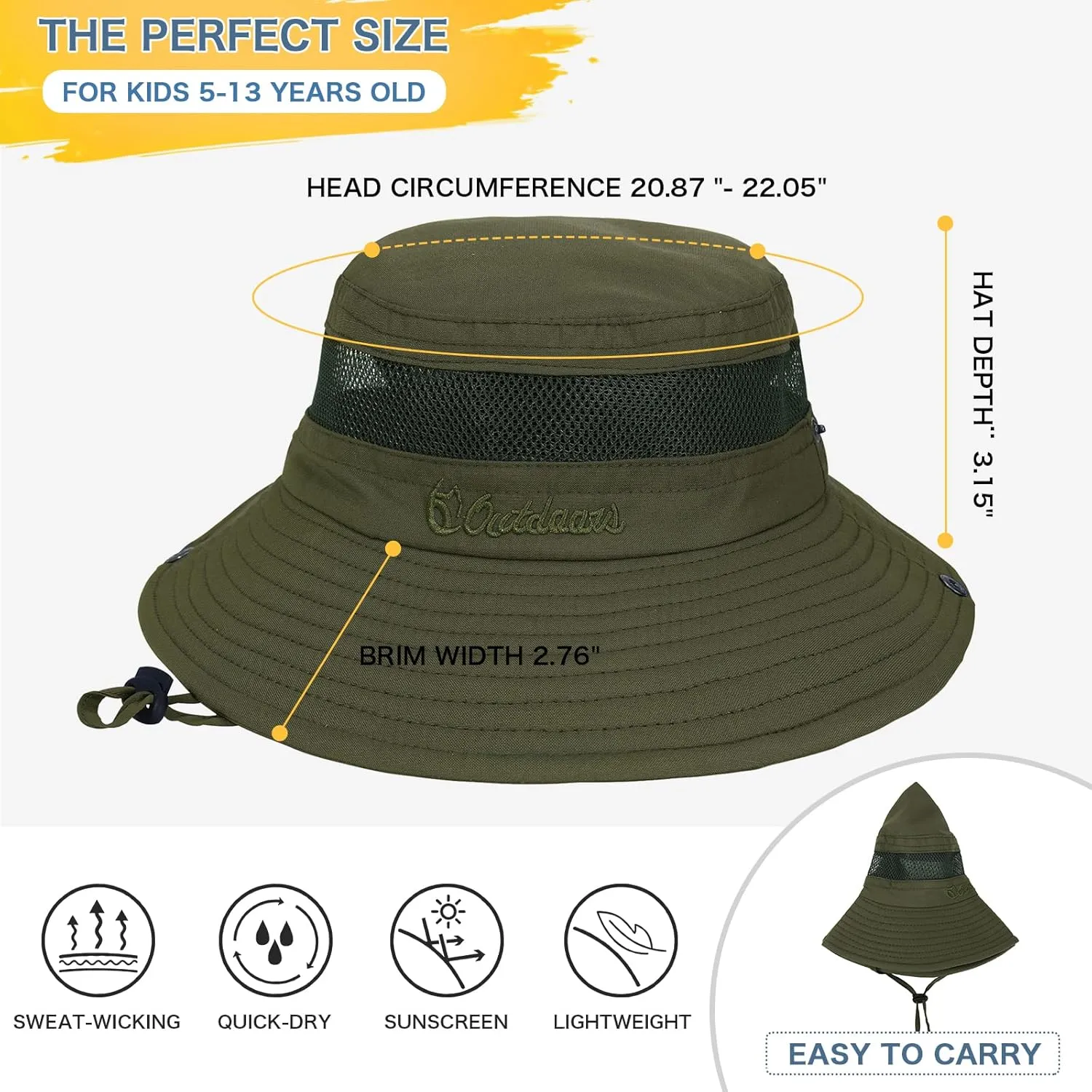Kids Sun Hat UPF 50  Sun Protective Bucket Hat for Kids Boys Girls Wide Brim Summer Beach Fishing Safari Adjustable Hat