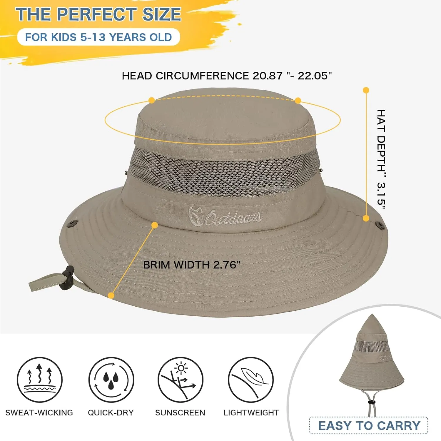 Kids Sun Hat UPF 50  Sun Protective Bucket Hat for Kids Boys Girls Wide Brim Summer Beach Fishing Safari Adjustable Hat