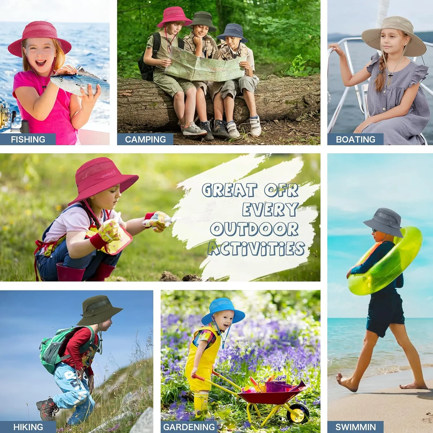 Kids Sun Hat UPF 50  Sun Protective Bucket Hat for Kids Boys Girls Wide Brim Summer Beach Fishing Safari Adjustable Hat