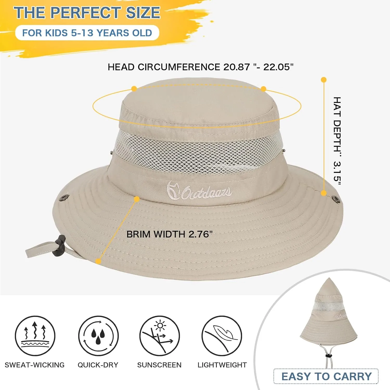 Kids Sun Hat UPF 50  Sun Protective Bucket Hat for Kids Boys Girls Wide Brim Summer Beach Fishing Safari Adjustable Hat