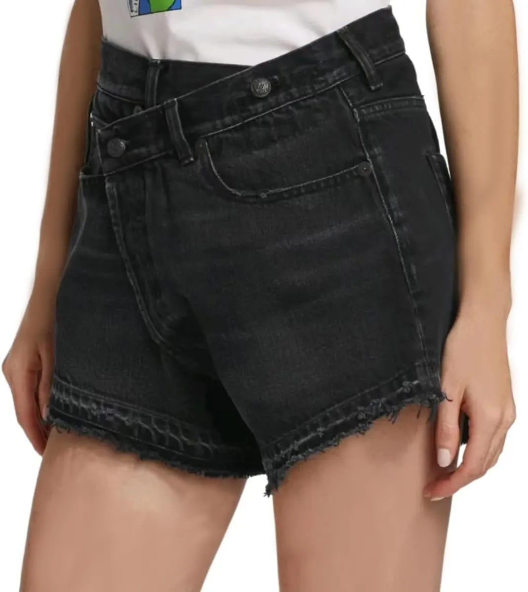 Lachmose Denim Shorts for Women Summer High Waisted Stretchy Frayed Raw Hem Jean Shorts