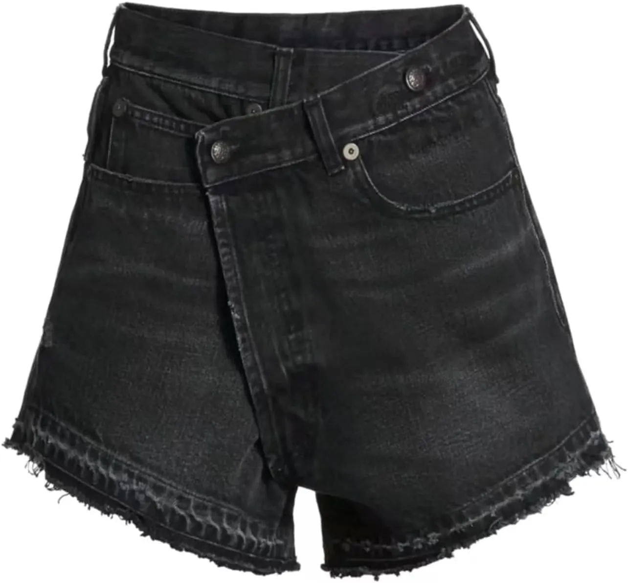 Lachmose Denim Shorts for Women Summer High Waisted Stretchy Frayed Raw Hem Jean Shorts