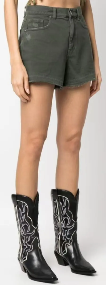 Lachmose Denim Shorts for Women Summer High Waisted Stretchy Frayed Raw Hem Jean Shorts