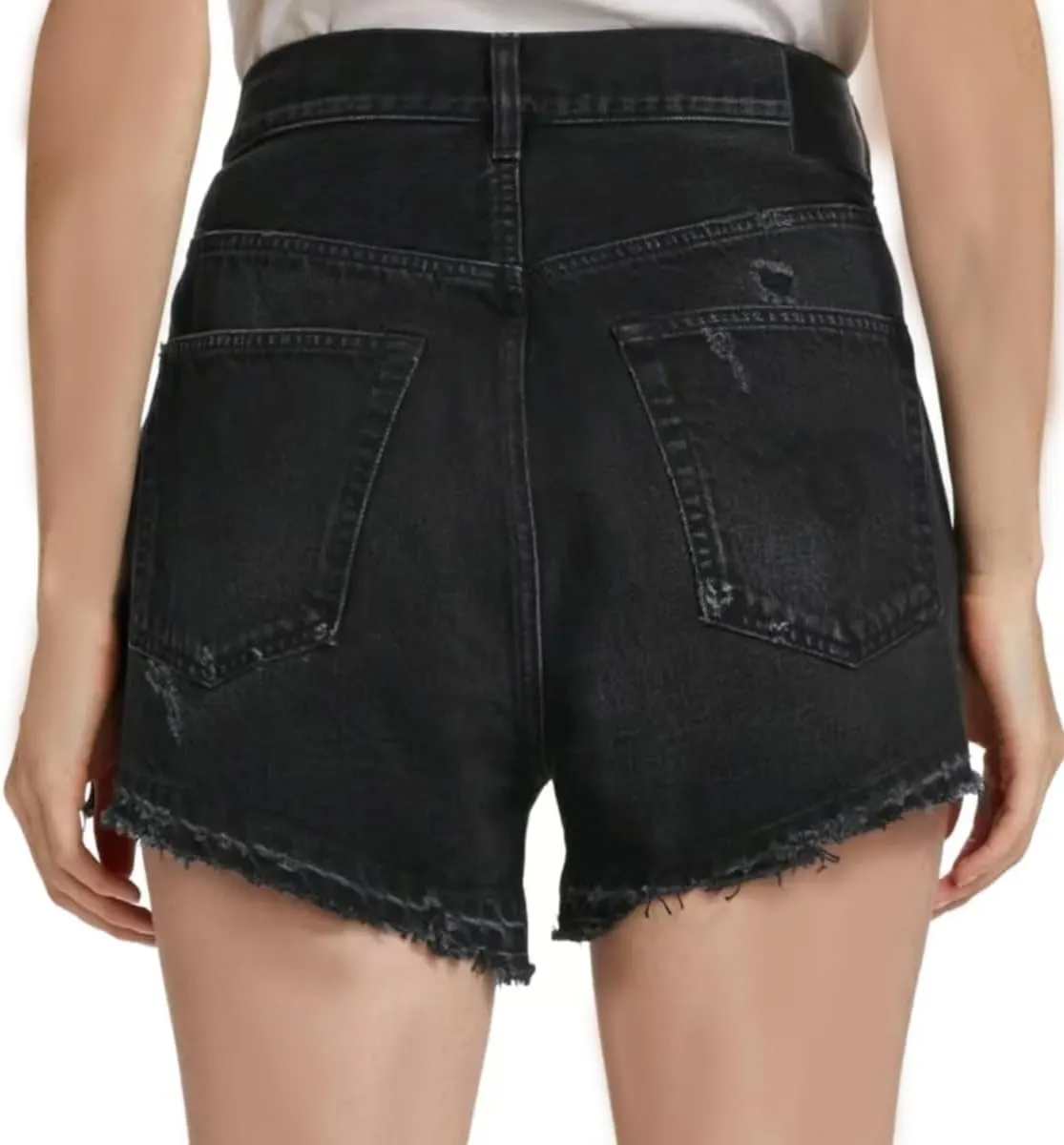 Lachmose Denim Shorts for Women Summer High Waisted Stretchy Frayed Raw Hem Jean Shorts