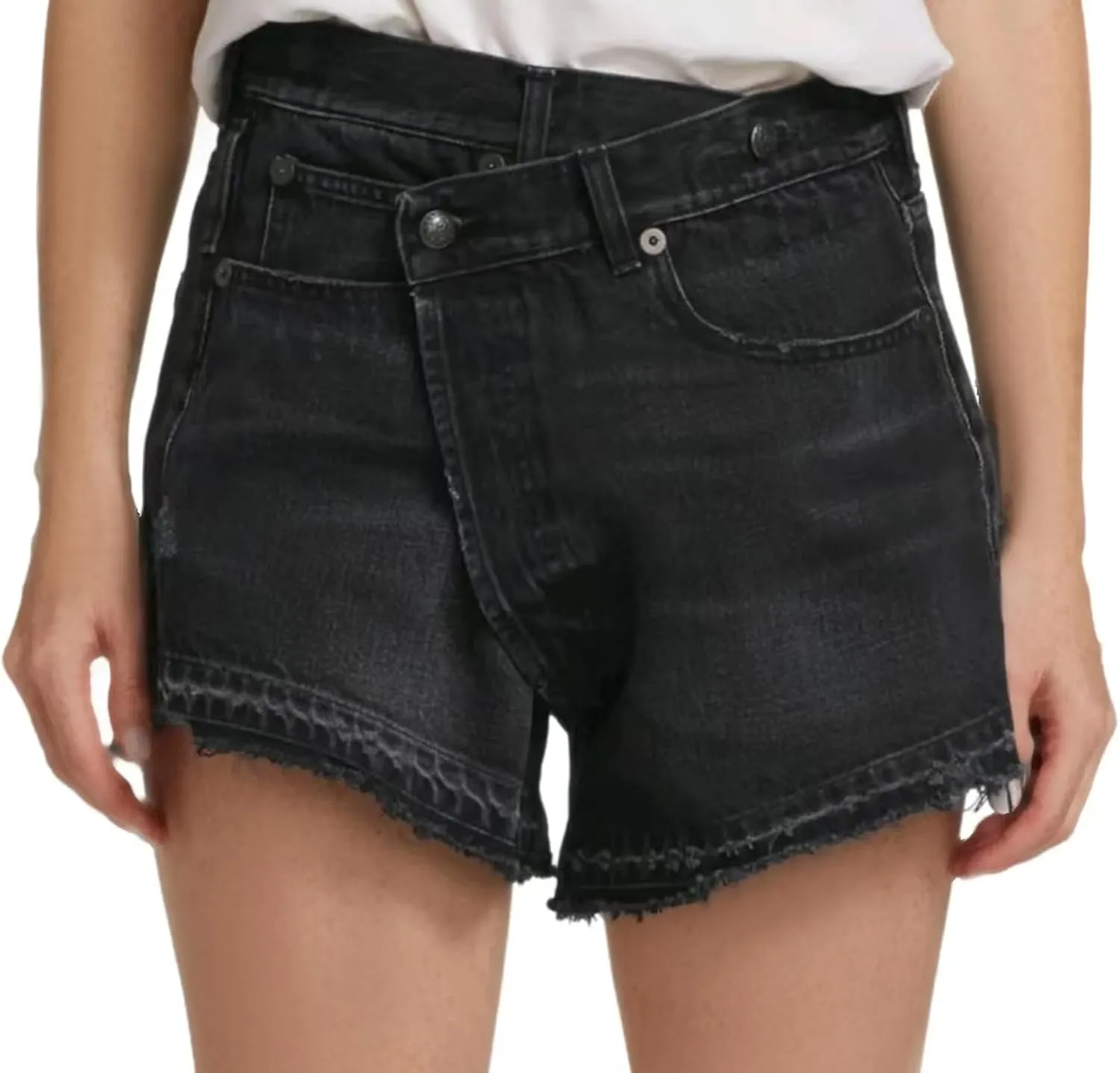 Lachmose Denim Shorts for Women Summer High Waisted Stretchy Frayed Raw Hem Jean Shorts