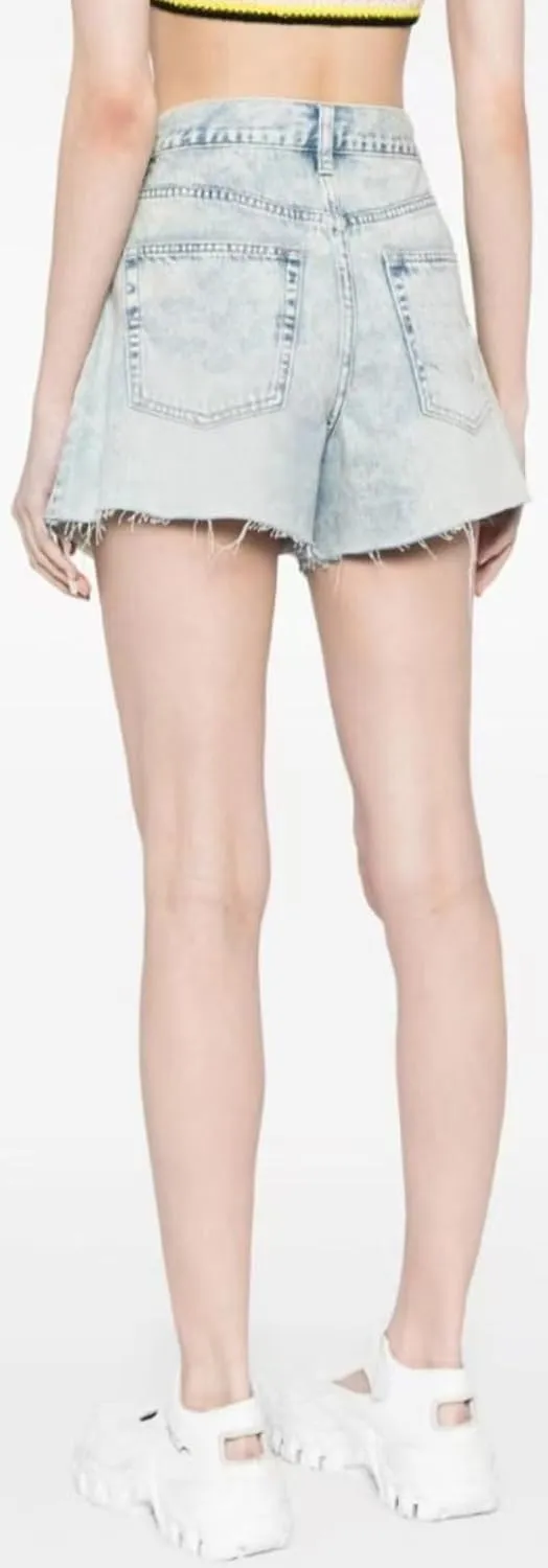 Lachmose Denim Shorts for Women Summer High Waisted Stretchy Frayed Raw Hem Jean Shorts