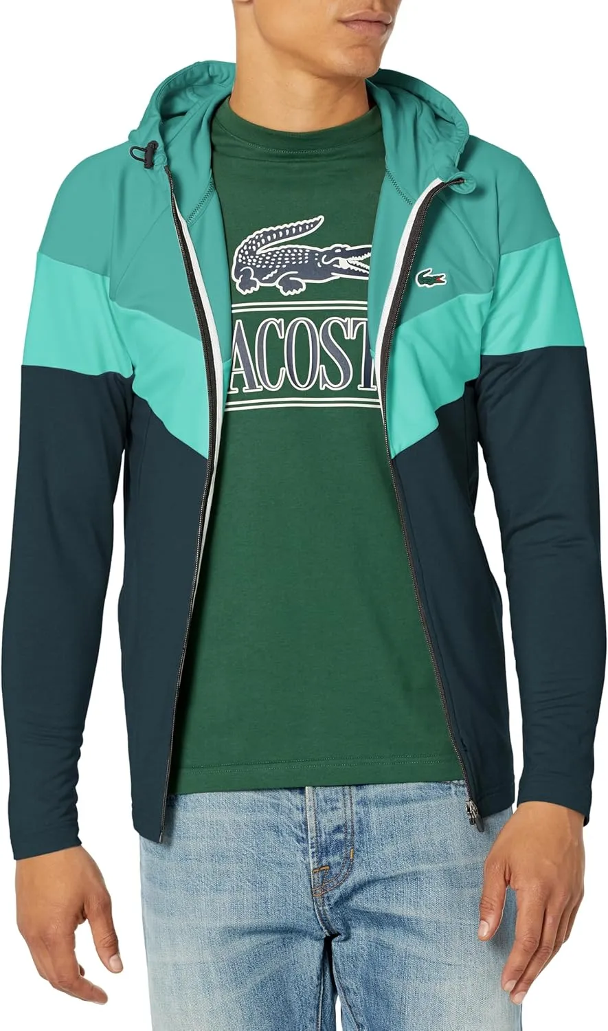 Lacoste Men's Colorblock Zip Up Hooded Sweatshirt