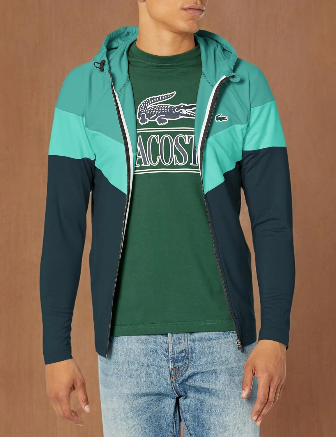 Lacoste Men's Colorblock Zip Up Hooded Sweatshirt