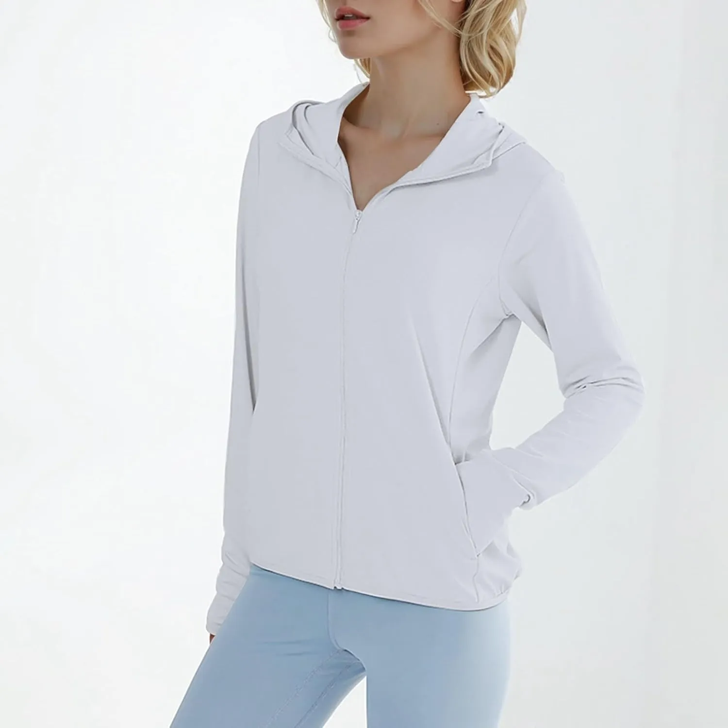 Ladies' Pure Color Sun Protective Fishing Hoodie Jacket | Breathable Ice Silk Chunky Oversized Knit Cardigan