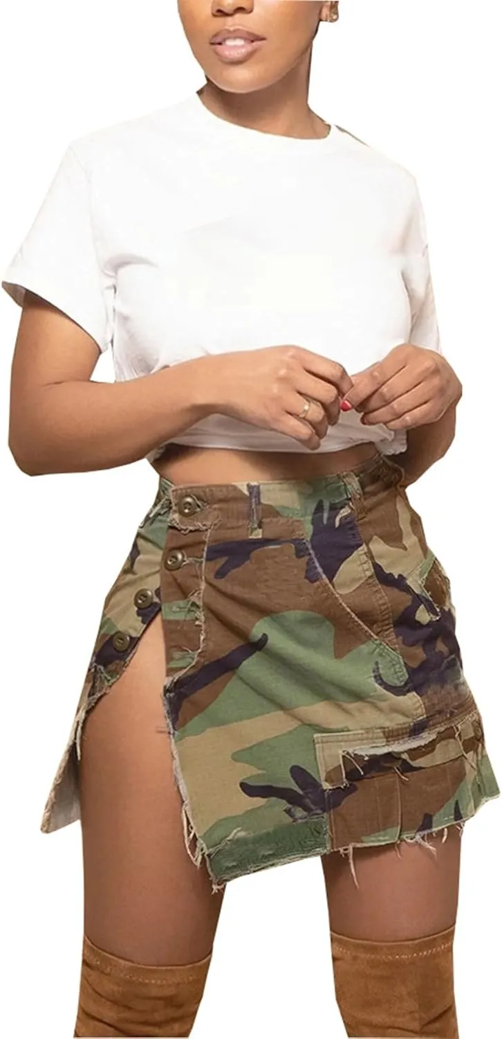 LAJIOJIO Women Cargo Skirt High Waist Sexy Casual Camouflage Print Skirts with Pockets Summer Mini Streetwear Y2k Skirt
