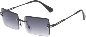 LASPOR Retro Rimless Rectangle Sunglasses for Women Men Tinted Lens Gold Metal Frameless Vintage Square Glasses