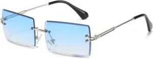 LASPOR Retro Rimless Rectangle Sunglasses for Women Men Tinted Lens Gold Metal Frameless Vintage Square Glasses