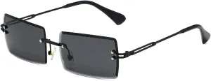 LASPOR Retro Rimless Rectangle Sunglasses for Women Men Tinted Lens Gold Metal Frameless Vintage Square Glasses