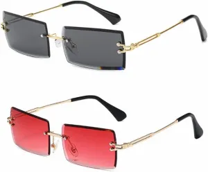 LASPOR Retro Rimless Rectangle Sunglasses for Women Men Tinted Lens Gold Metal Frameless Vintage Square Glasses