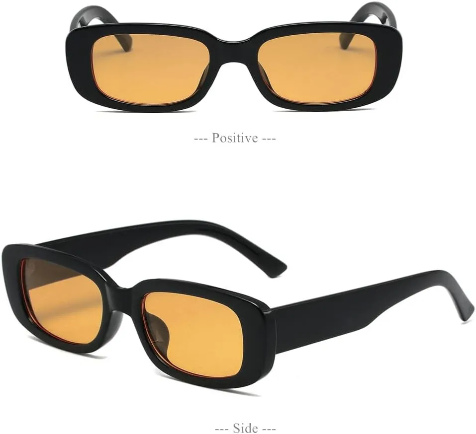 LASPOR Vintage Rectangle Sunglasses for Women Men Fashion Retro Small Square Frame Glasses UV 400 Protection Driving Black