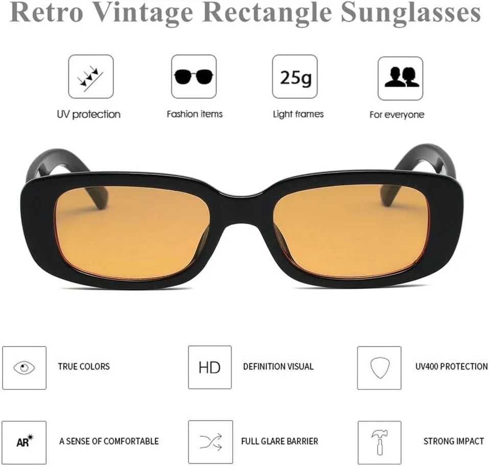 LASPOR Vintage Rectangle Sunglasses for Women Men Fashion Retro Small Square Frame Glasses UV 400 Protection Driving Black