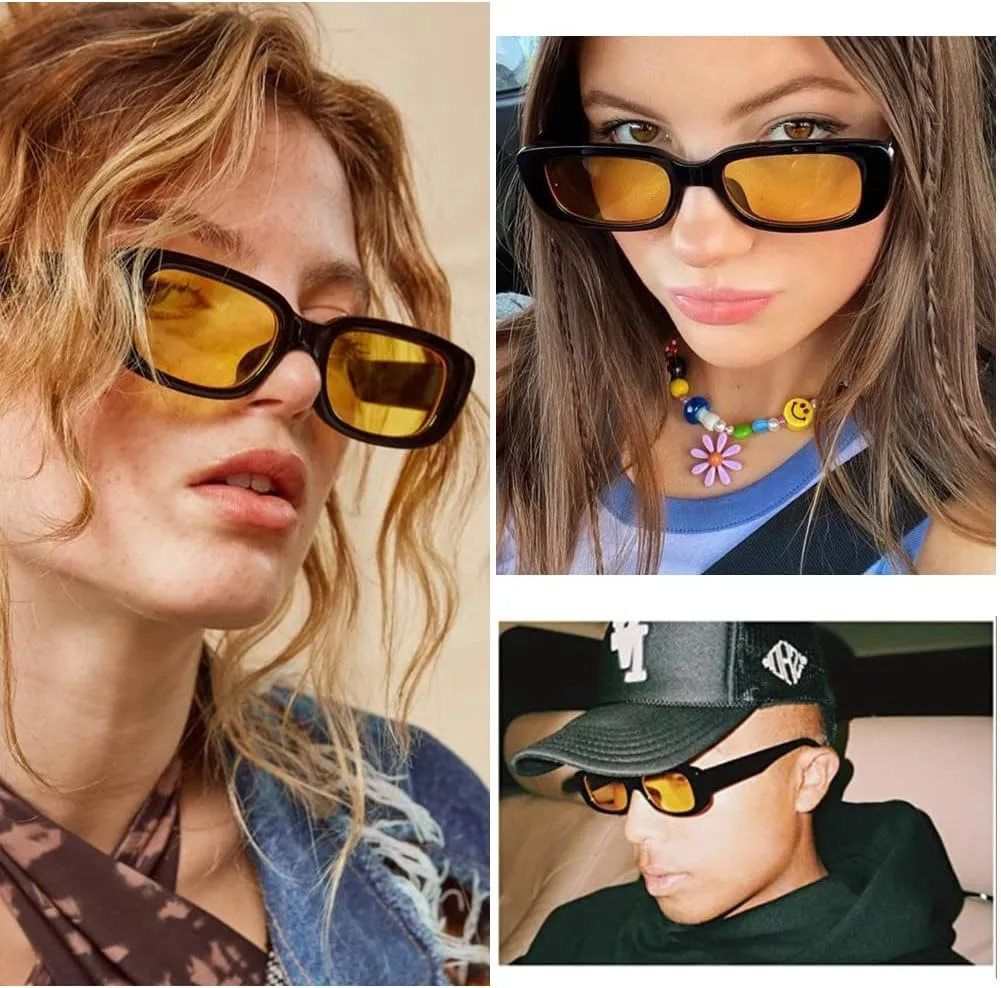 LASPOR Vintage Rectangle Sunglasses for Women Men Fashion Retro Small Square Frame Glasses UV 400 Protection Driving Black
