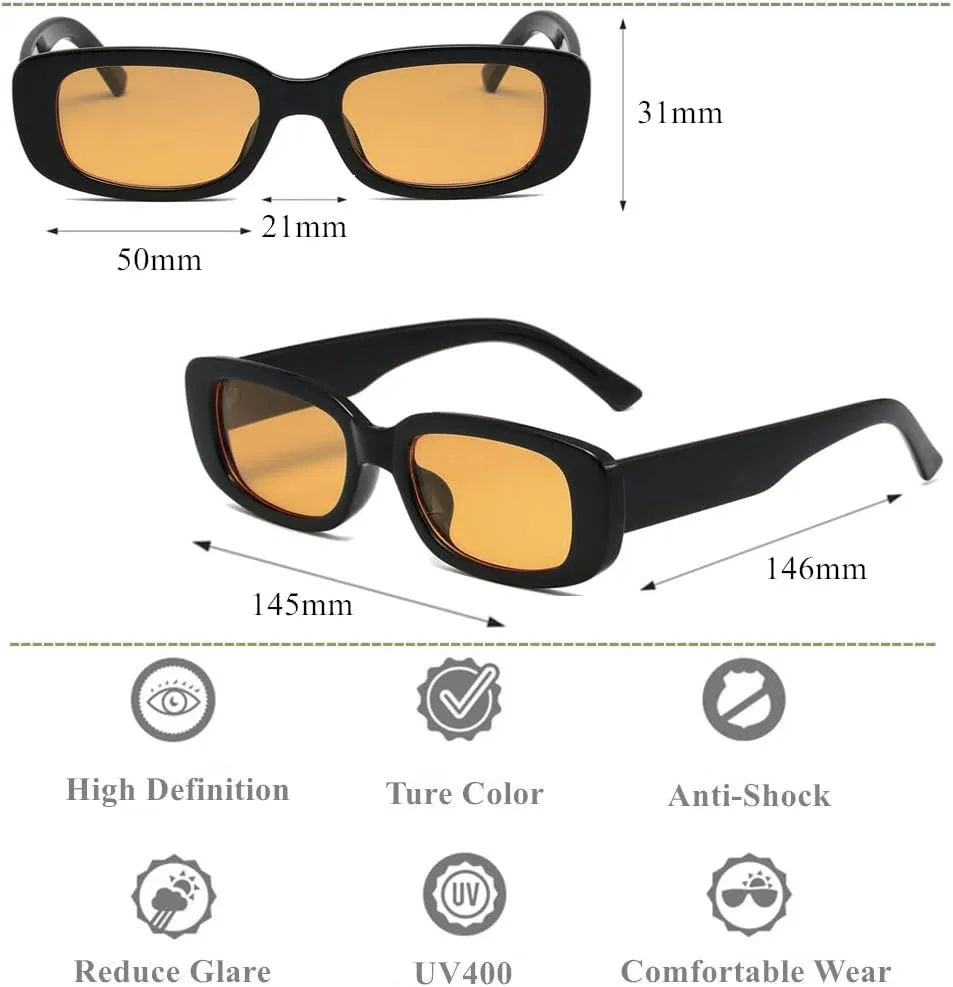 LASPOR Vintage Rectangle Sunglasses for Women Men Fashion Retro Small Square Frame Glasses UV 400 Protection Driving Black