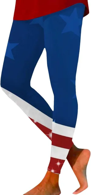 LCMTWX High Waisted Capri Leggings for Women Fourth of July American Flag Patterned Compression Tights Women USA Flag para