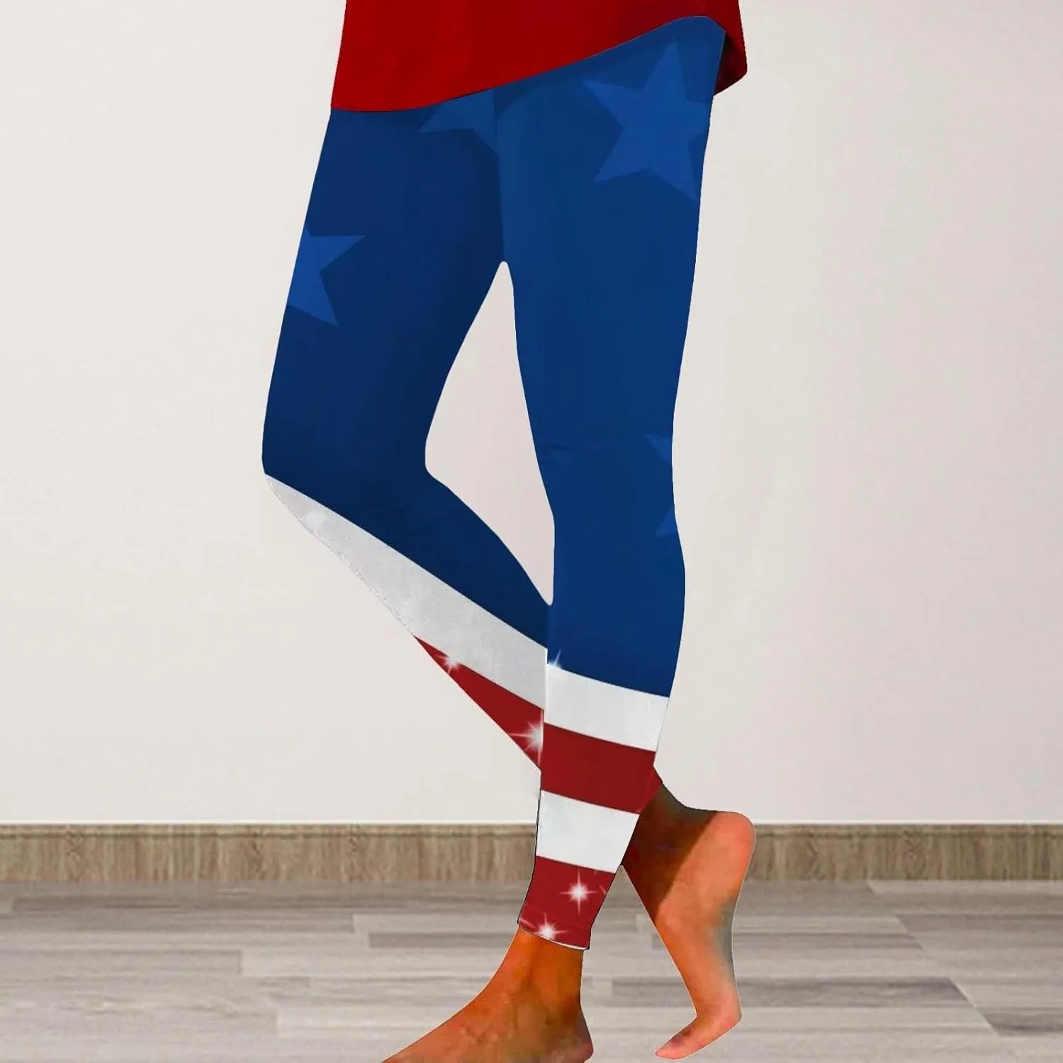 LCMTWX High Waisted Capri Leggings for Women Fourth of July American Flag Patterned Compression Tights Women USA Flag para