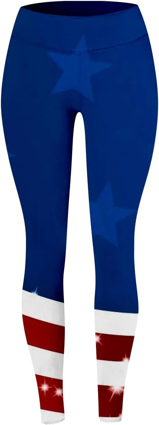 LCMTWX High Waisted Capri Leggings for Women Fourth of July American Flag Patterned Compression Tights Women USA Flag para