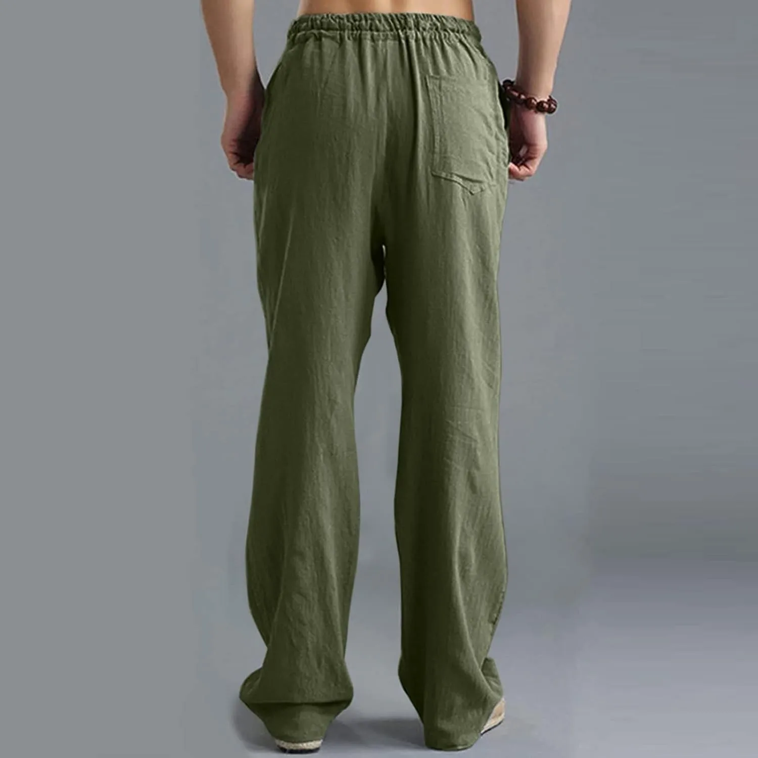 Linen Pants for Men, Mens Casual Pants Lightweight Drawstring Summer Beach Pants Elastic Waist Linen Pants