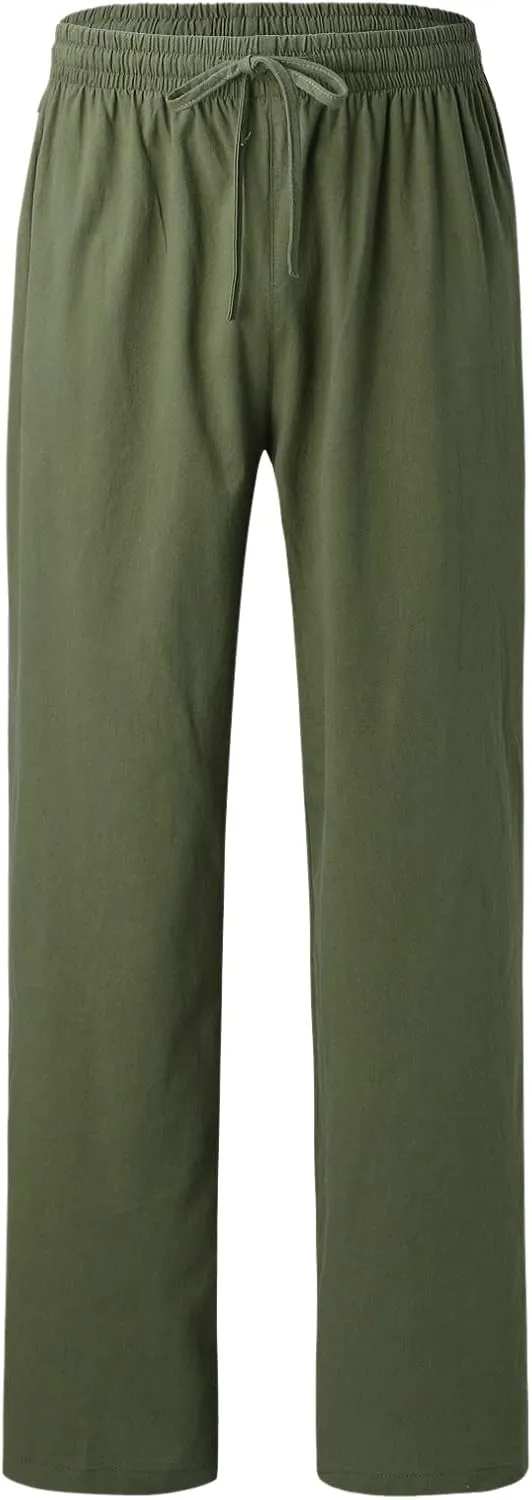 Linen Pants for Men, Mens Casual Pants Lightweight Drawstring Summer Beach Pants Elastic Waist Linen Pants