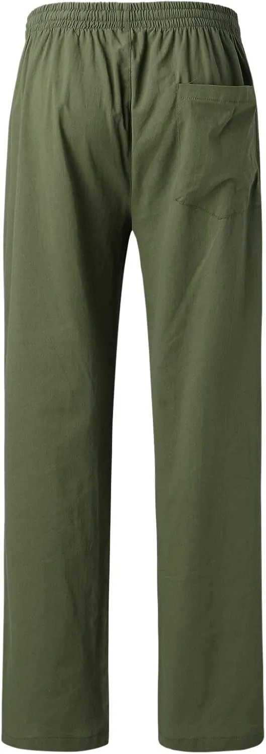 Linen Pants for Men, Mens Casual Pants Lightweight Drawstring Summer Beach Pants Elastic Waist Linen Pants
