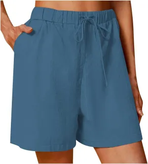 Linen Shorts for Women Casual Summer Shorts High Waisted Athletic Shorts Lounge Workout Drawstring Shorts with Pocket