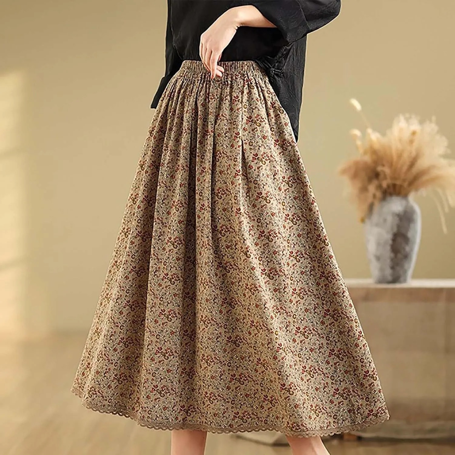 Loose Fit Plus Size Skirts for Ladies Linen Maxi Long Plain Skorts Women 2025