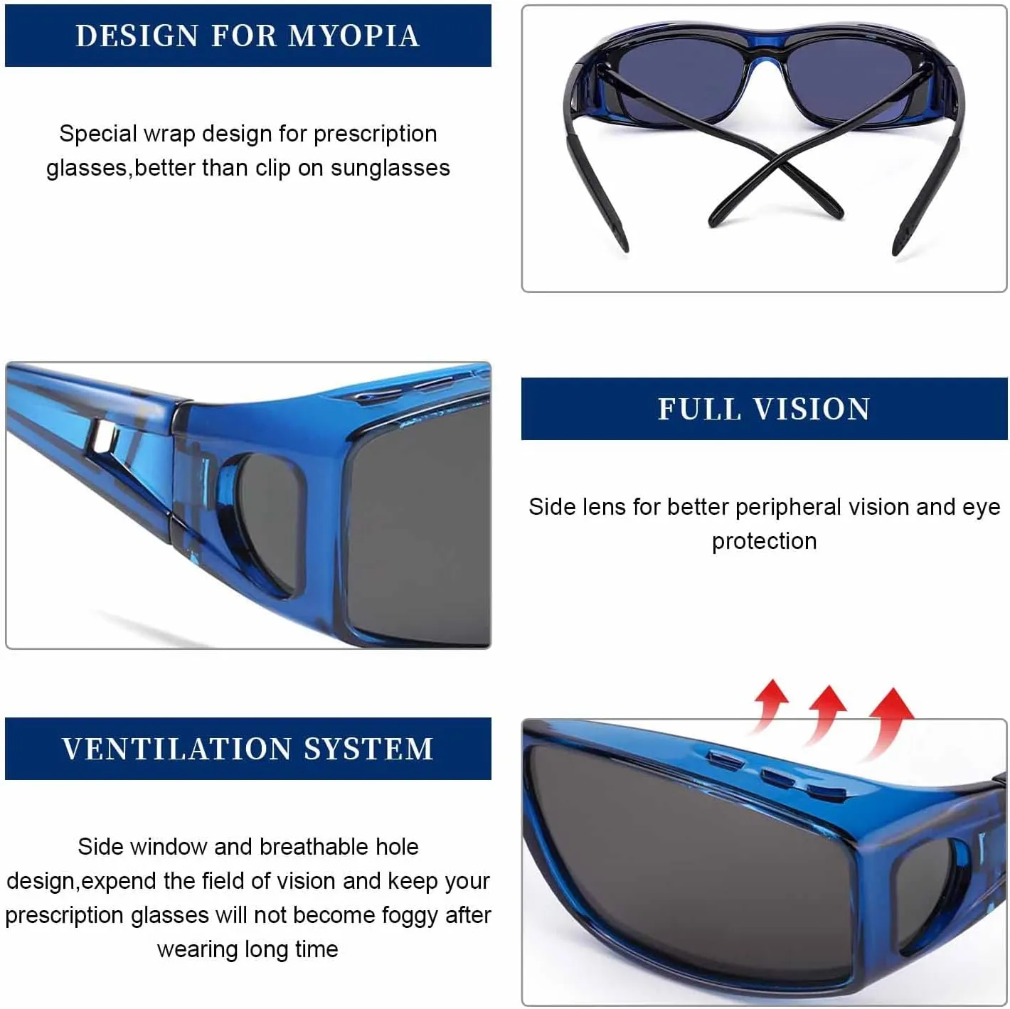 LVIOE Over Glasses Sunglasses Wrap Around Polarized Sunglasses for Men Women Fit Over Prescription Glasses with UV Protection