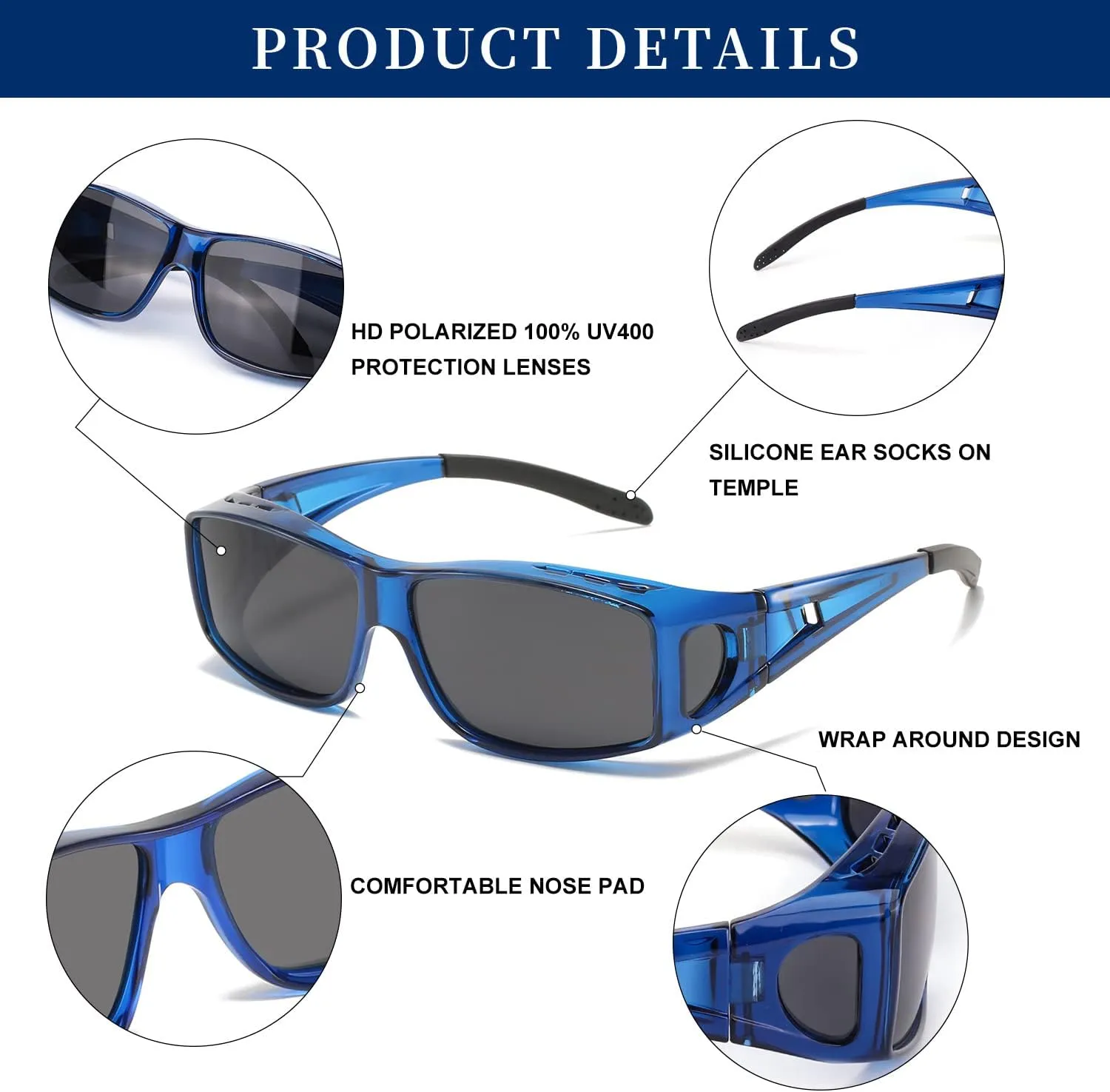 LVIOE Over Glasses Sunglasses Wrap Around Polarized Sunglasses for Men Women Fit Over Prescription Glasses with UV Protection