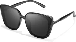 LVIOE Polarized Oversized Sunglasses for Women Trendy Fashion Vintage Cat Eye Shades for Driving with UV400 Protection LS1266